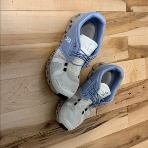 On Running Sky Blue and White Athletic Shoes